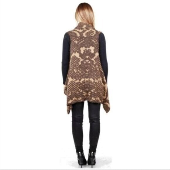 Brown Open Front Waterfall Knit Vest Cardigan Womens -ONE SIZE - Picture 3 of 5